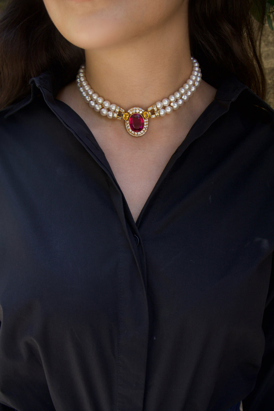 Necklace - Tourmaline - Pearls - Citrines - Diamonds