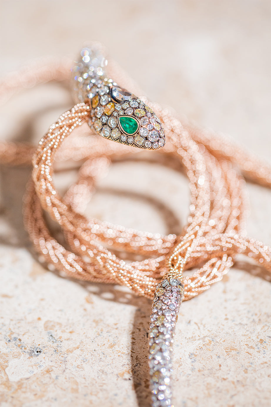 Unique Necklace - Diamonds - Yellow Diamonds - Emeralds