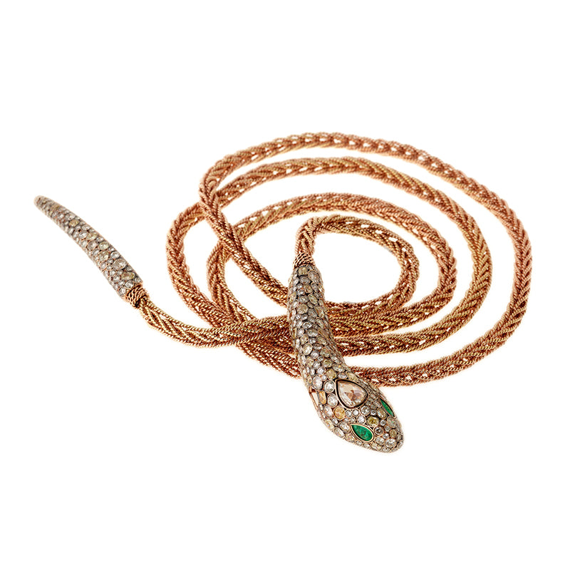 Unique Necklace - Diamonds - Yellow Diamonds - Emeralds