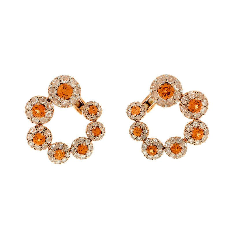 Beirut Rosace Earrings - Spessartines - Diamonds