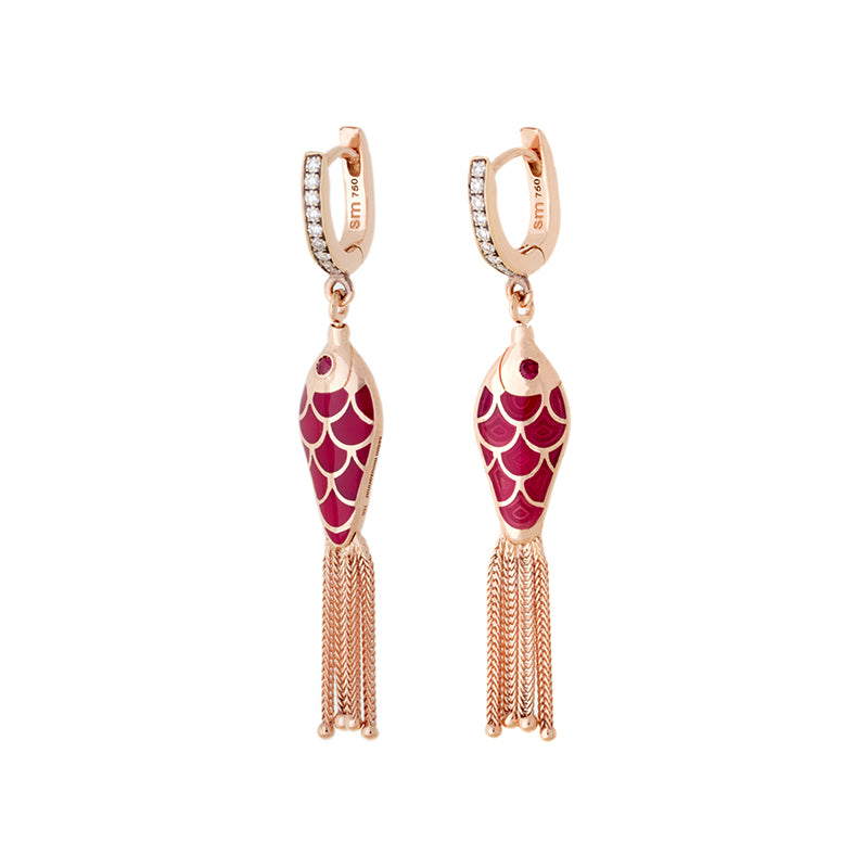 Fish For Love Boucle d'oreille Framboise - Diamants - Rubis