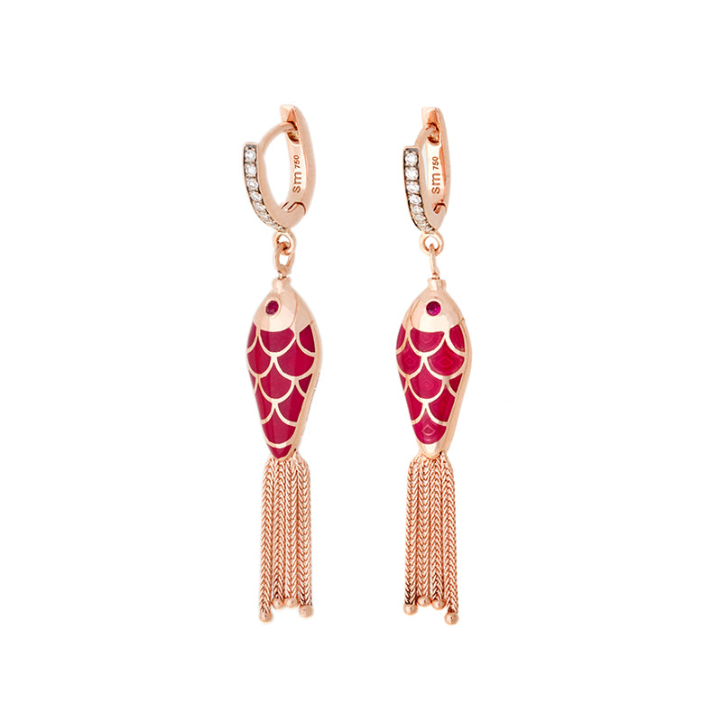 Fish For Love Boucle d'oreille rouge rouille - Diamants - Rubis