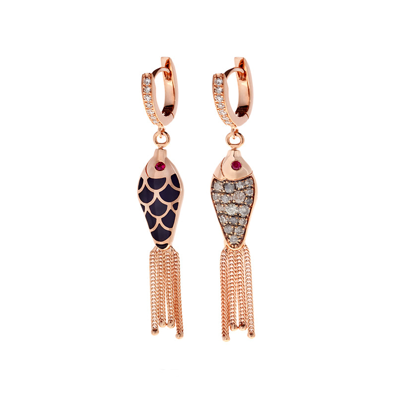 Fish For Love Boucle d'oreille Noire - Diamants - Rubis