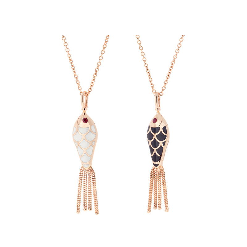 Fish For Love Pendentif Noir & Ivoire - Rubis