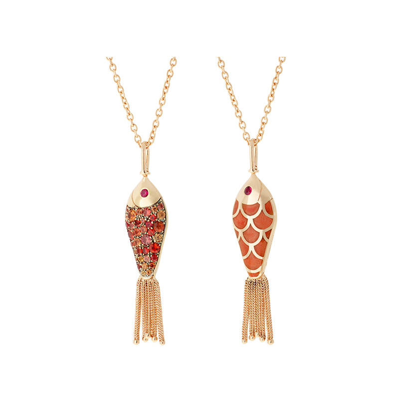 Fish For Love Pendentif Corail - Saphirs Jaunes et Oranges