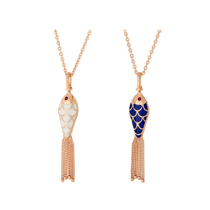 Fish For Love Pendentif Ivoire & Bleu Marine - Rubis