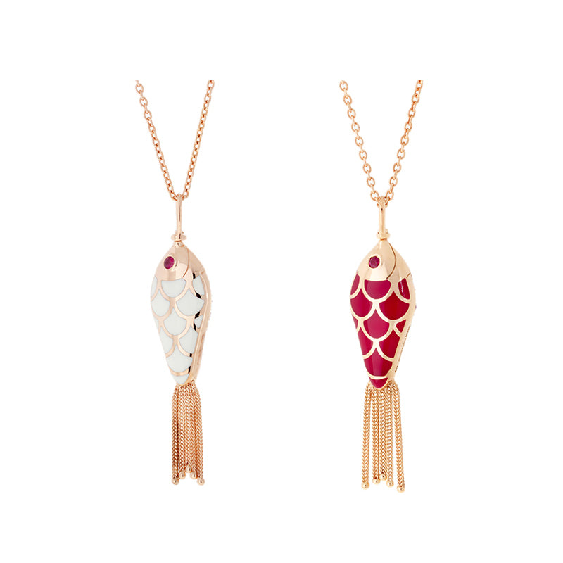 Fish For Love Pendentif Ivoire & Framboise - Rubis