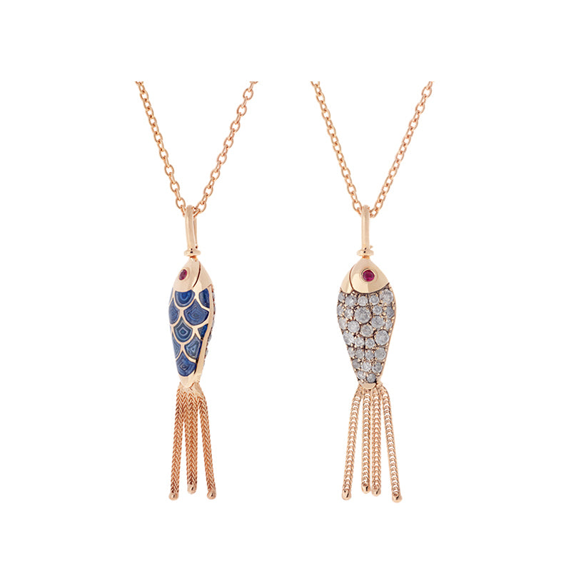 Fish For Love Pendentif bleu marine - diamants - Rubis
