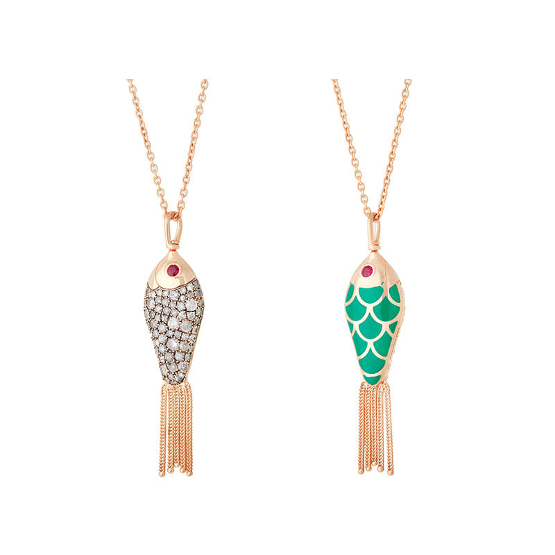 Fish For Love Pendentif Vert - Diamants - Rubis
