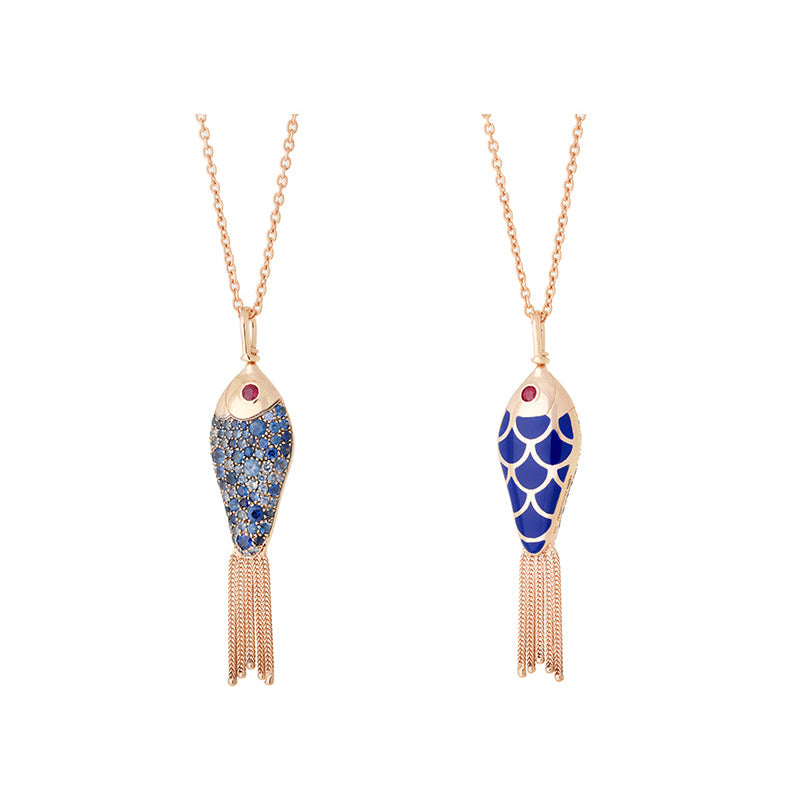 Fish For Love Pendentif bleu marine - Saphirs bleus - Rubis