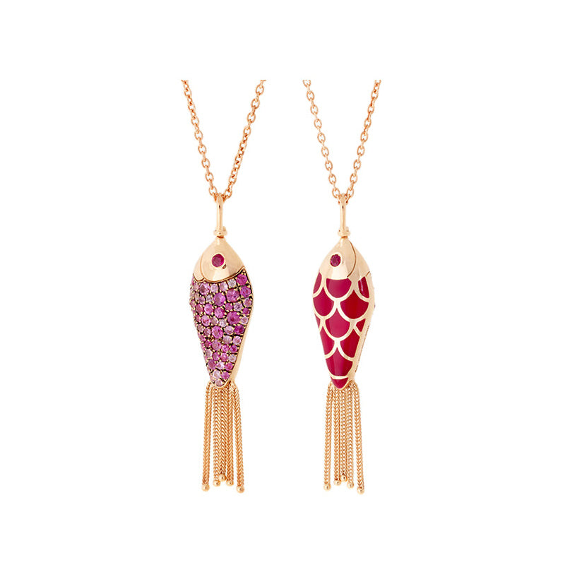 Fish For Love Pendentif Framboise - Saphirs Roses - Rubis