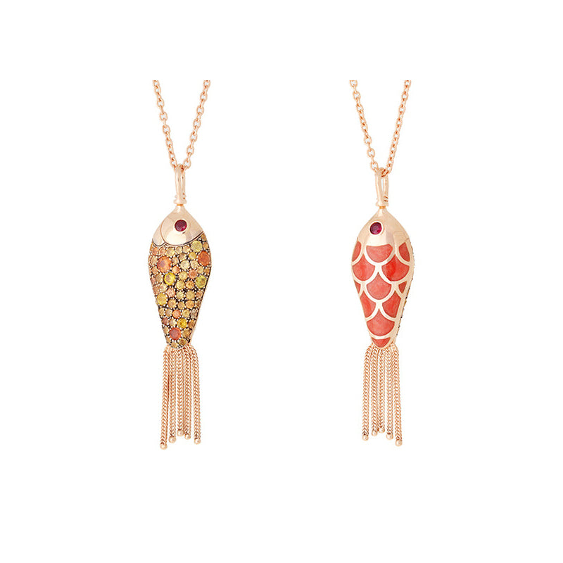 Fish For Love Pendentif Orange - Saphirs Jaunes et Oranges - Rubis