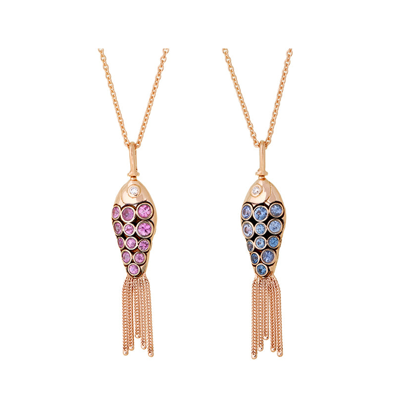 Fish For Love Pendant - Pink & Blue Sapphires - Diamonds