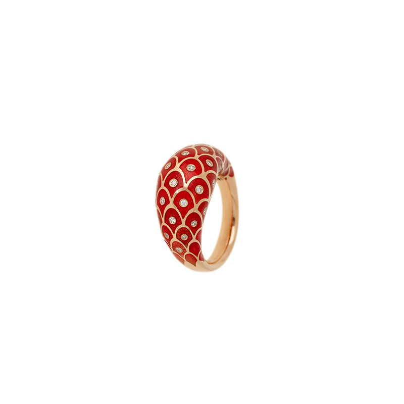 Fish For Love Bague Rouge Rouille - Diamants