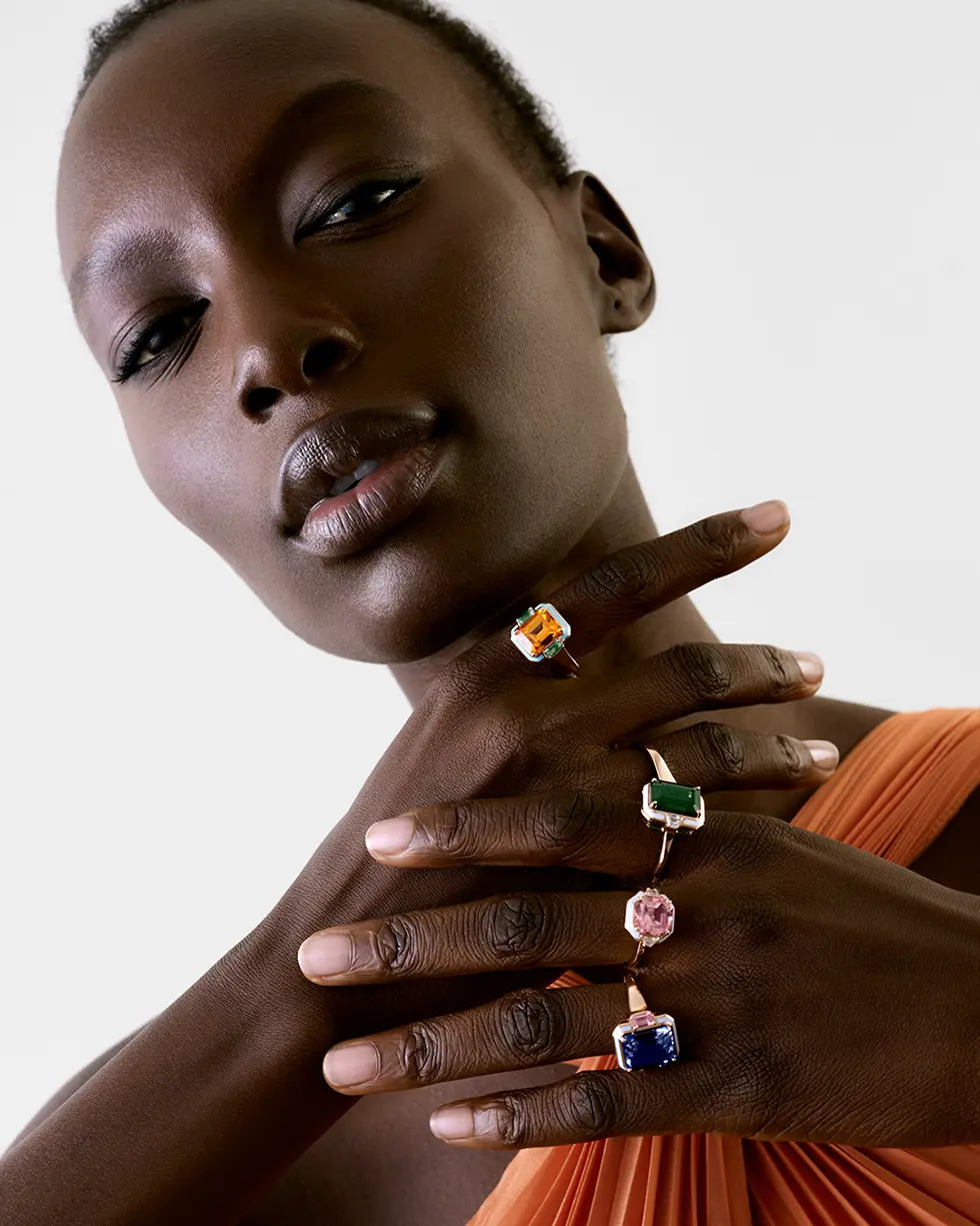 Gemma Ring - Citrine - Blue Tourmalines
