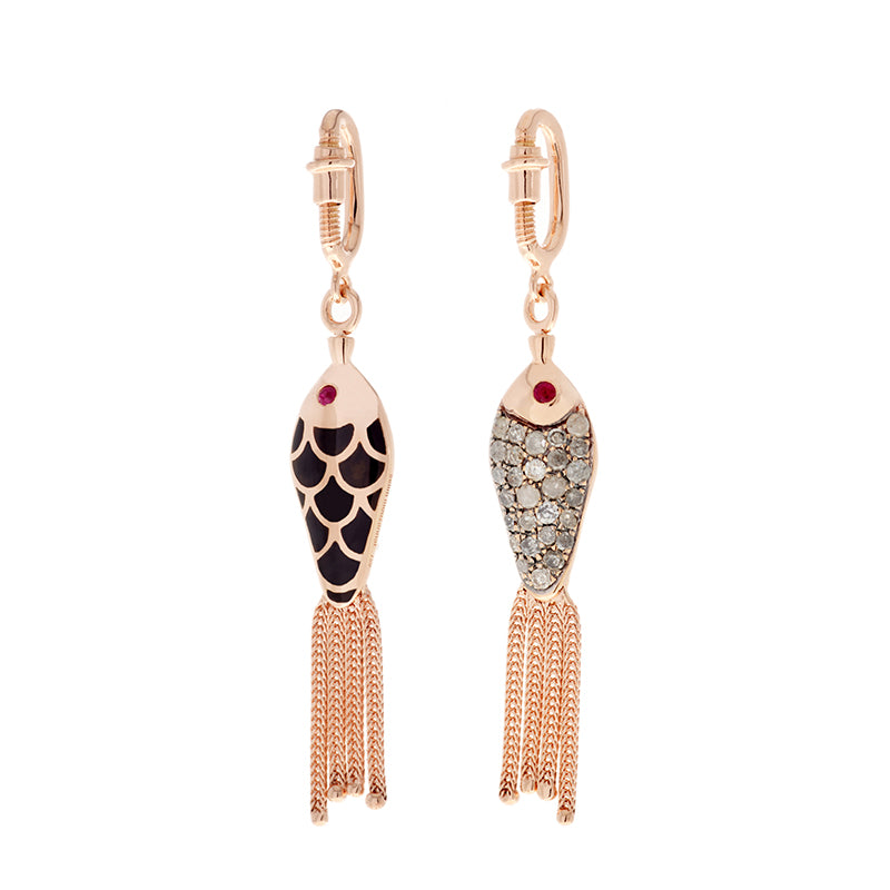 Fish For Love Charm Noir - Diamants - Rubis