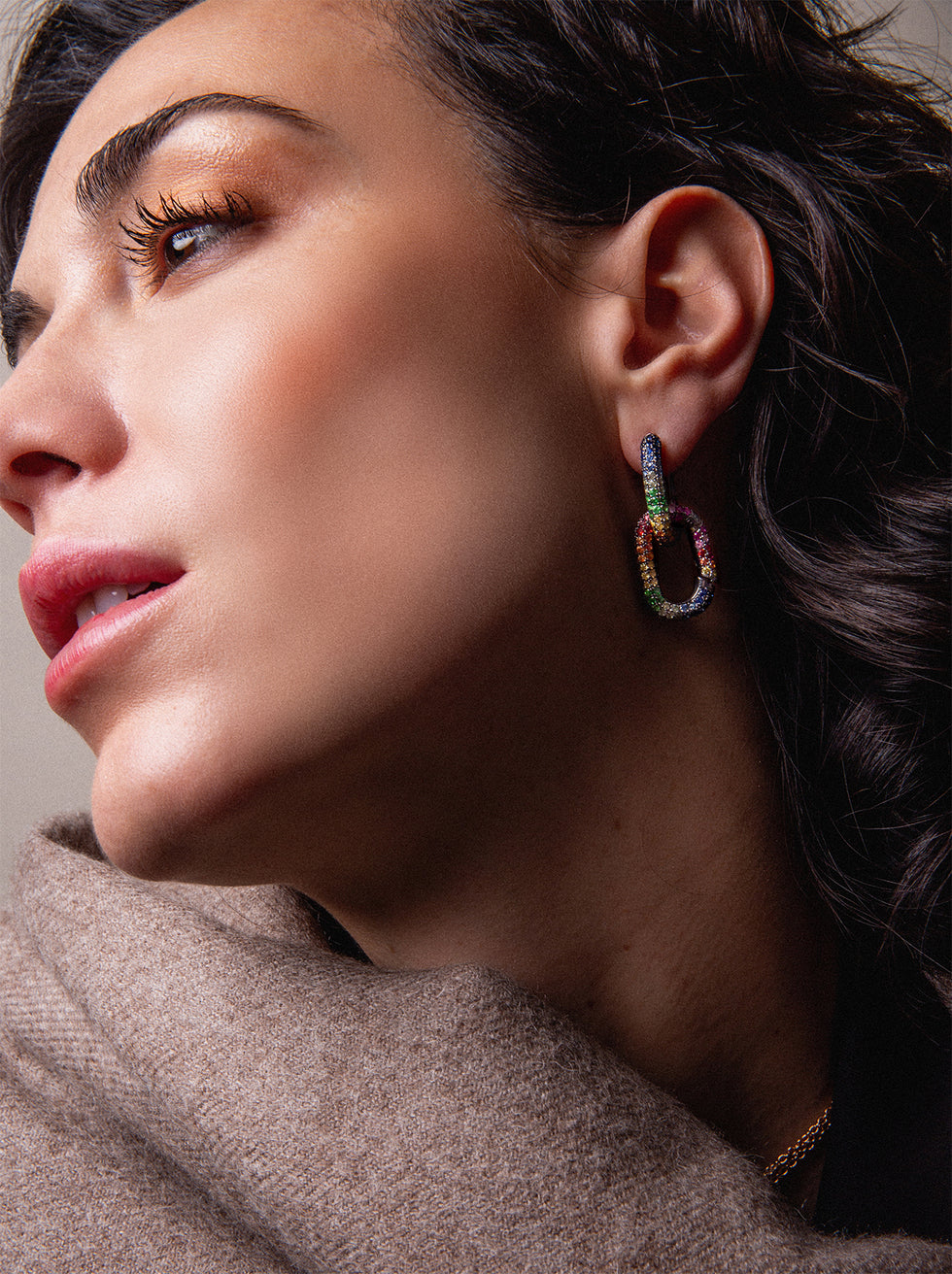 Link Earring - Colored Sapphires - Tsavorites