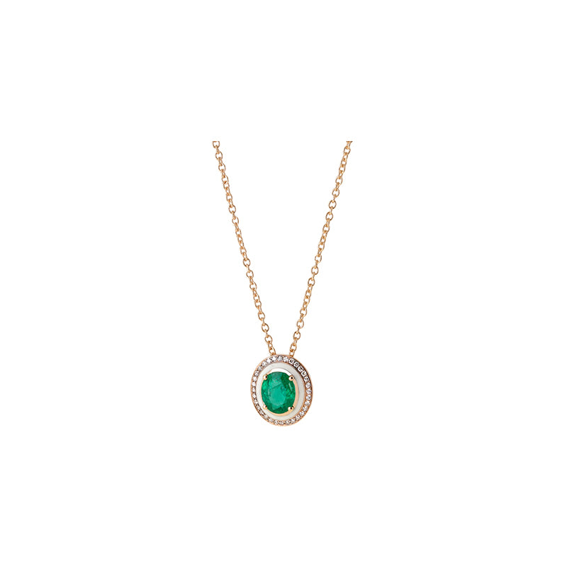 Mina Ivory Pendant - Emerald - Diamonds