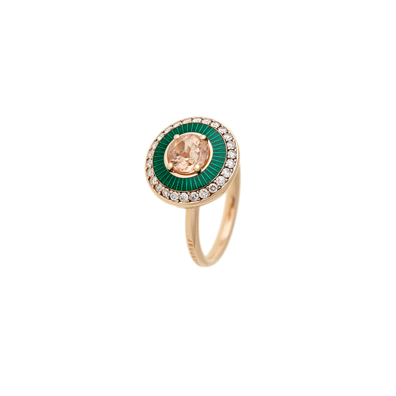 Mina Green Ring - Peach Tourmaline - Diamonds