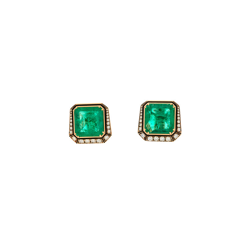 Boucles d'oreilles Unique - Émeraudes - Diamants