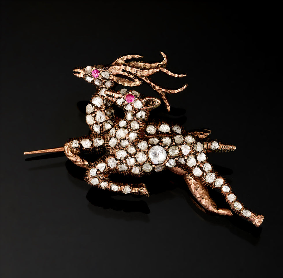 Broche - Diamants - Rubis