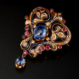 Broche - Diamants - Saphirs - Rubis