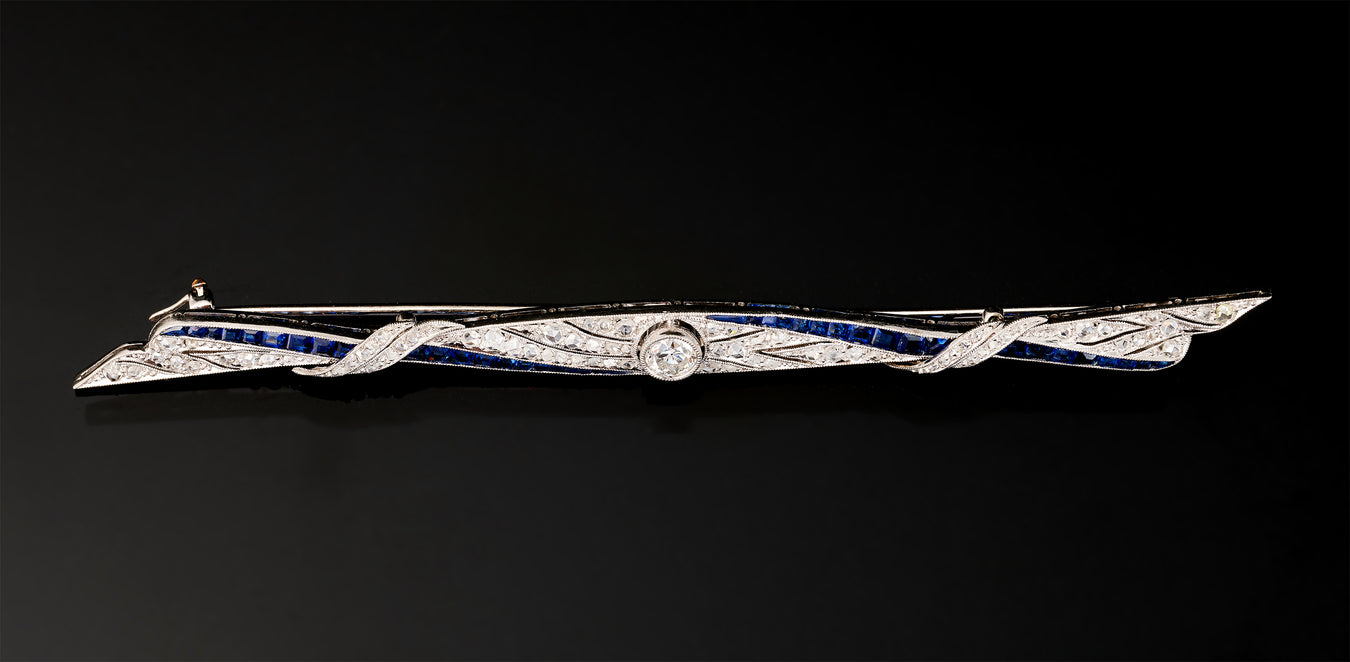 Brooch - Diamonds - Blue Sapphires