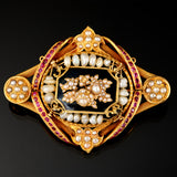 Brooch - Onyx - Pearls - Rubies