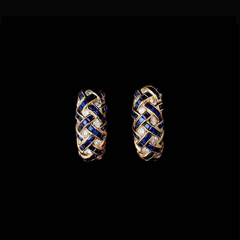 Earrings - Blue Sapphires - Diamonds