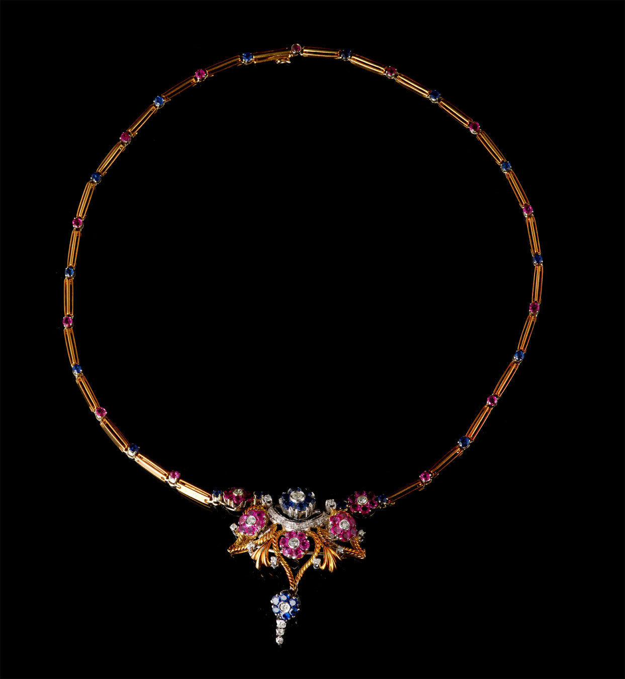 Necklace - Diamonds - Sapphires - Rubies