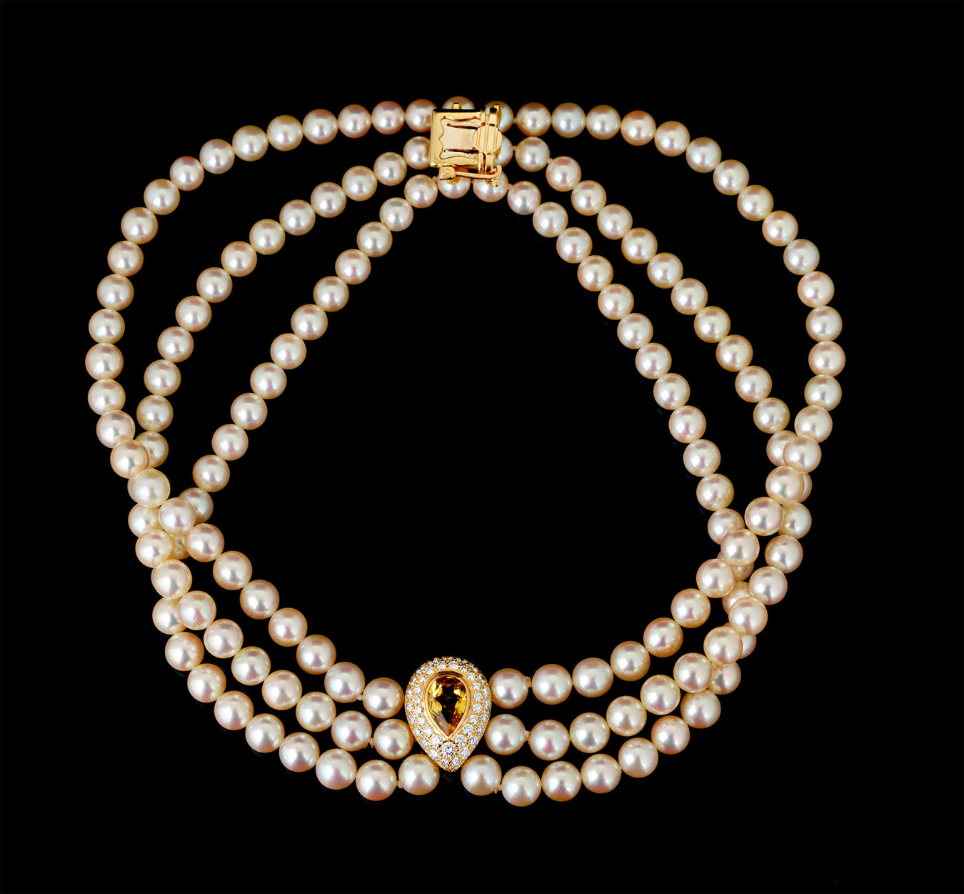 Necklace - Pearls - Citrine - Diamonds