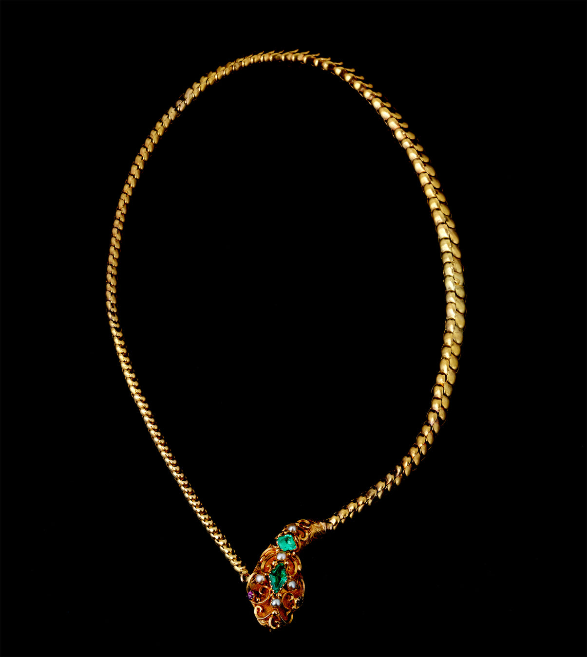 Necklace Snake - Emeralds - Pearls