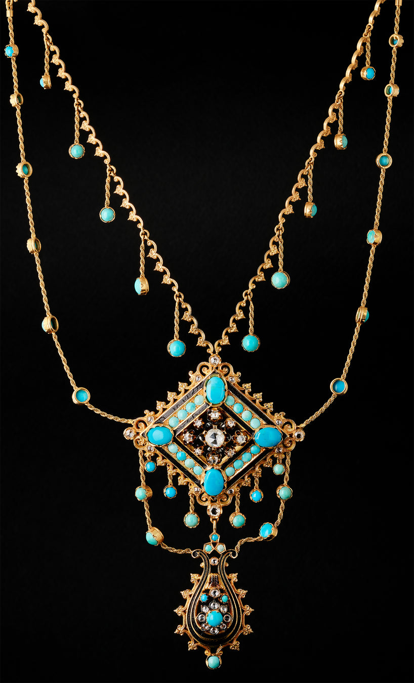 Necklace - Diamonds - Turquoises
