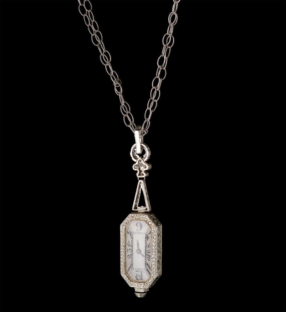 Montre Pendentif - Diamants - Saphirs Bleus