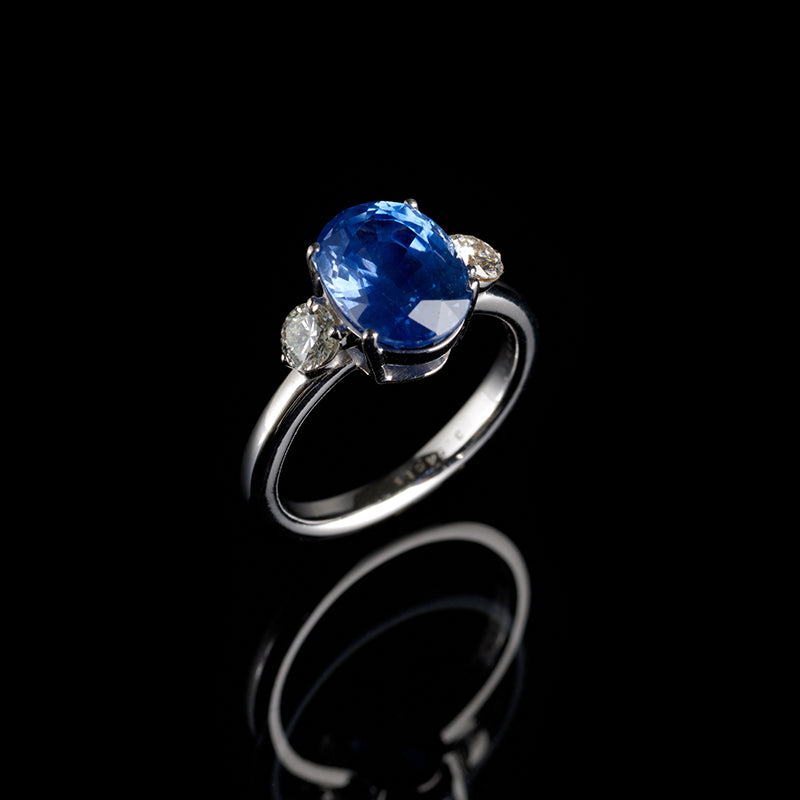 Solitaire - Saphir Bleu - Diamants