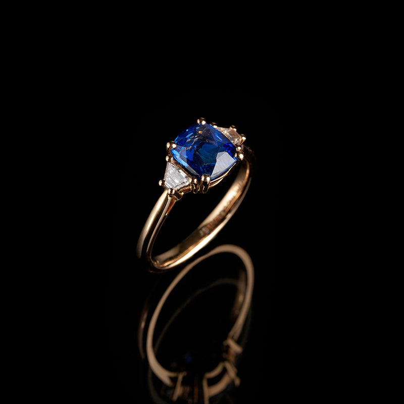 Solitaire - Saphir Bleu - Diamants