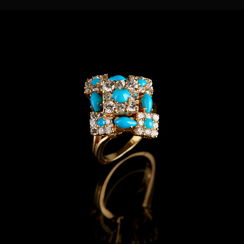 Bague - Turquoises - Diamants