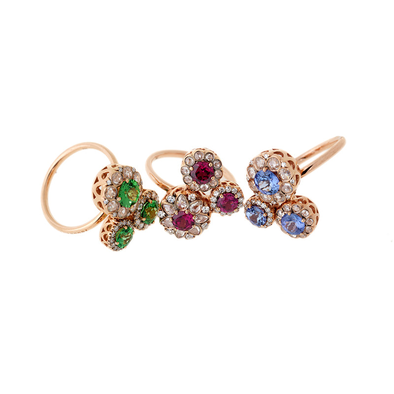 Beirut Rosace Bague - Rhodolites - Diamants