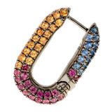 Link Earrings - Rhodolites - Orange & Blue Sapphires