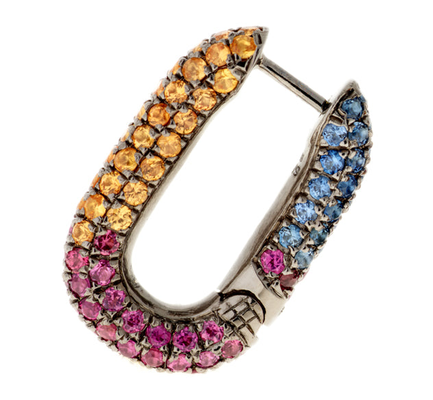 Link Earrings - Rhodolites - Orange & Blue Sapphires