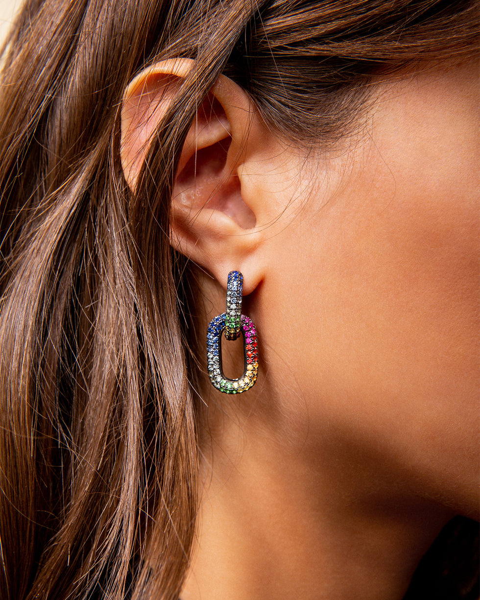 Link Earring - Colored Sapphires - Tsavorites