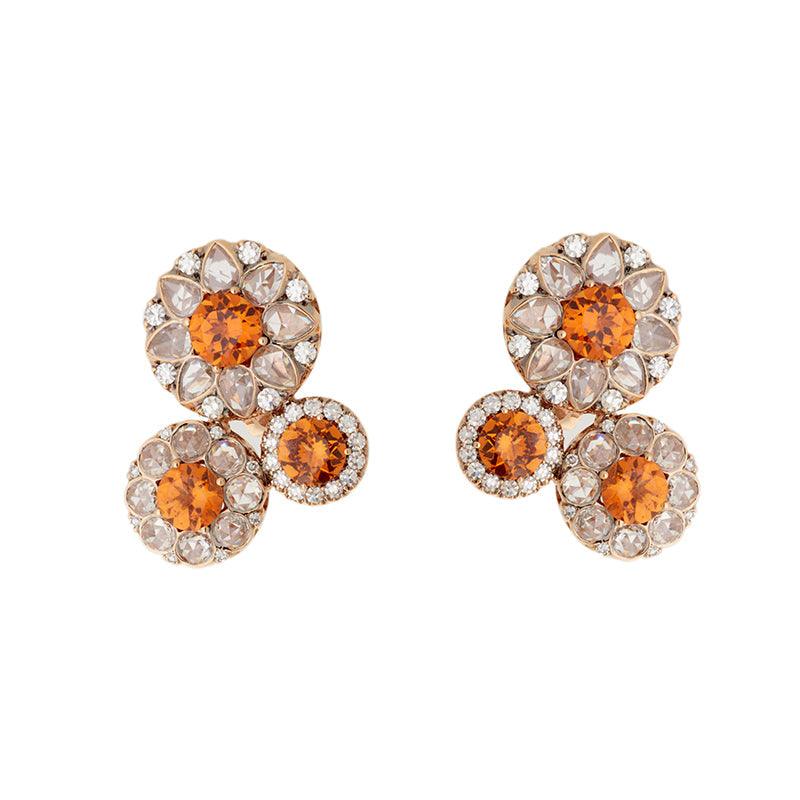 Beirut Rosace Earrings - Spessartines - Diamonds