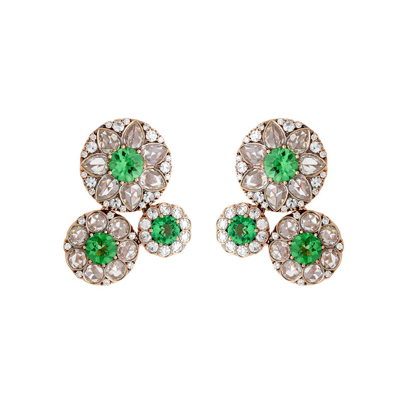 Beirut Rosace Earrings - Tsavorites - Diamonds