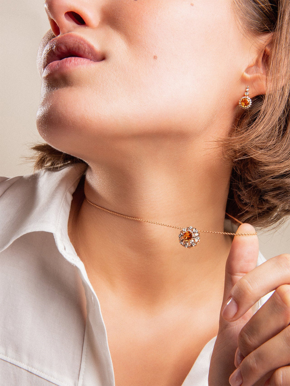 Beirut Rosace Pendant - Spessartine - Diamonds
