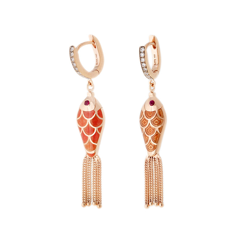 Fish For Love Boucle d'oreille - Diamants - Rubis