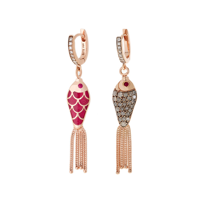 Fish For Love Boucle d'oreille Framboise - Diamants - rubis