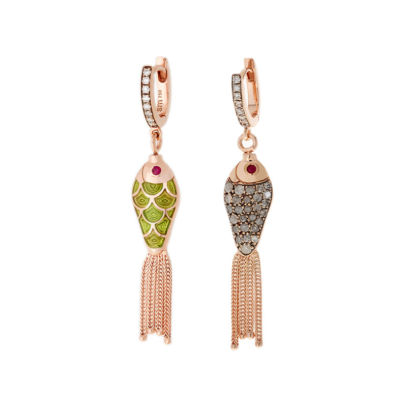 Fish For Love Boucle d'oreille Kiwi - Diamants - rubis