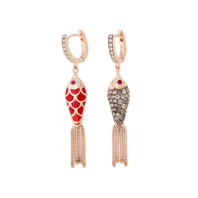 Fish For Love Boucle d'oreille Rouge Rouille - Diamants - Rubis