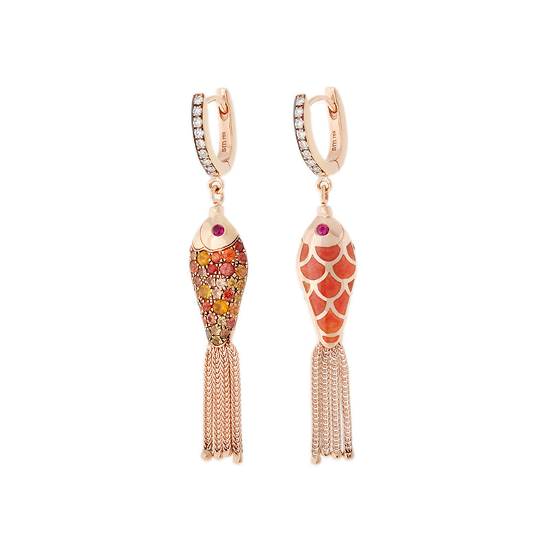 Fish For Love Boucle d'oreille Orange - Saphirs - Rubis