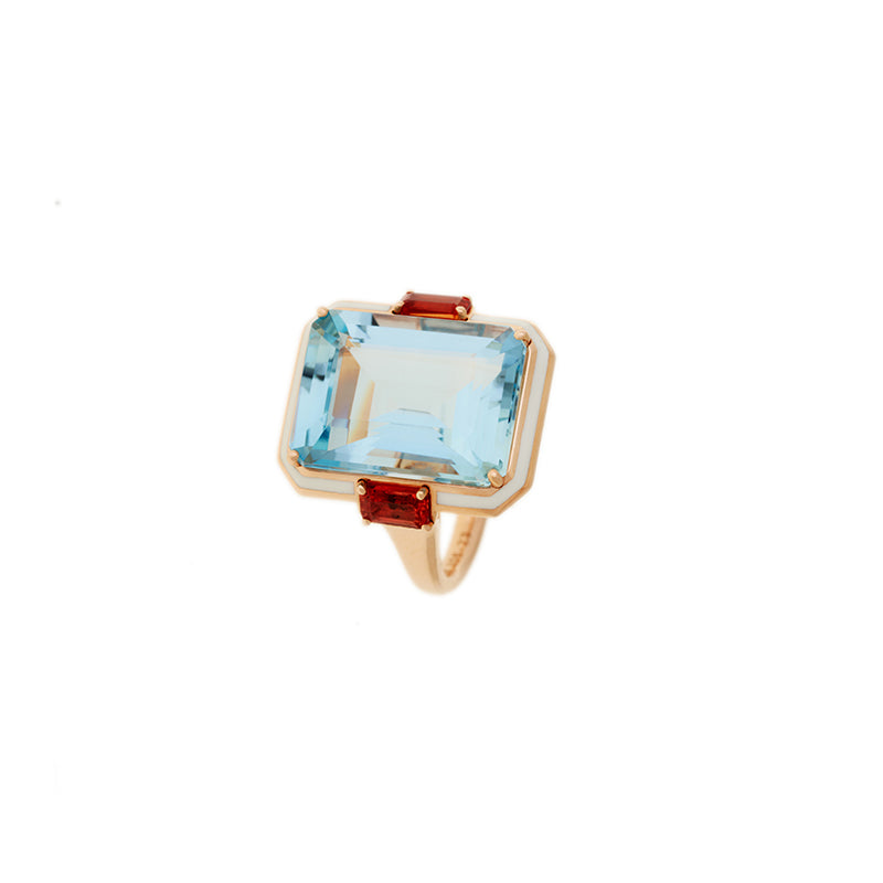Bague Gemma - Aigue-marine - Saphirs Oranges